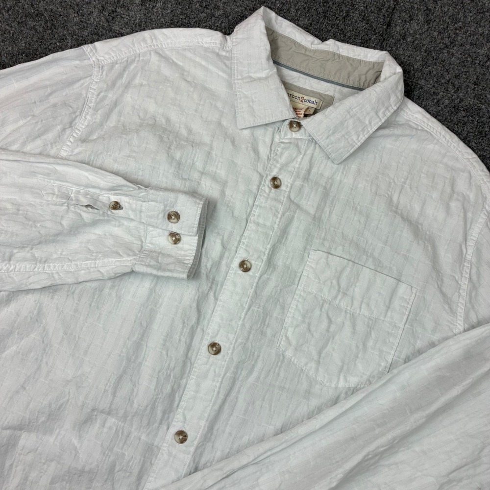 Carbon 2 Cobalt Mens Large White Textured Cotton Long Sleeve Button Down Shirt